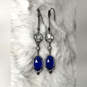 Kendra Scott Mary Gene Cobalt Blue and Clear Stone Earrings In Gunmetal